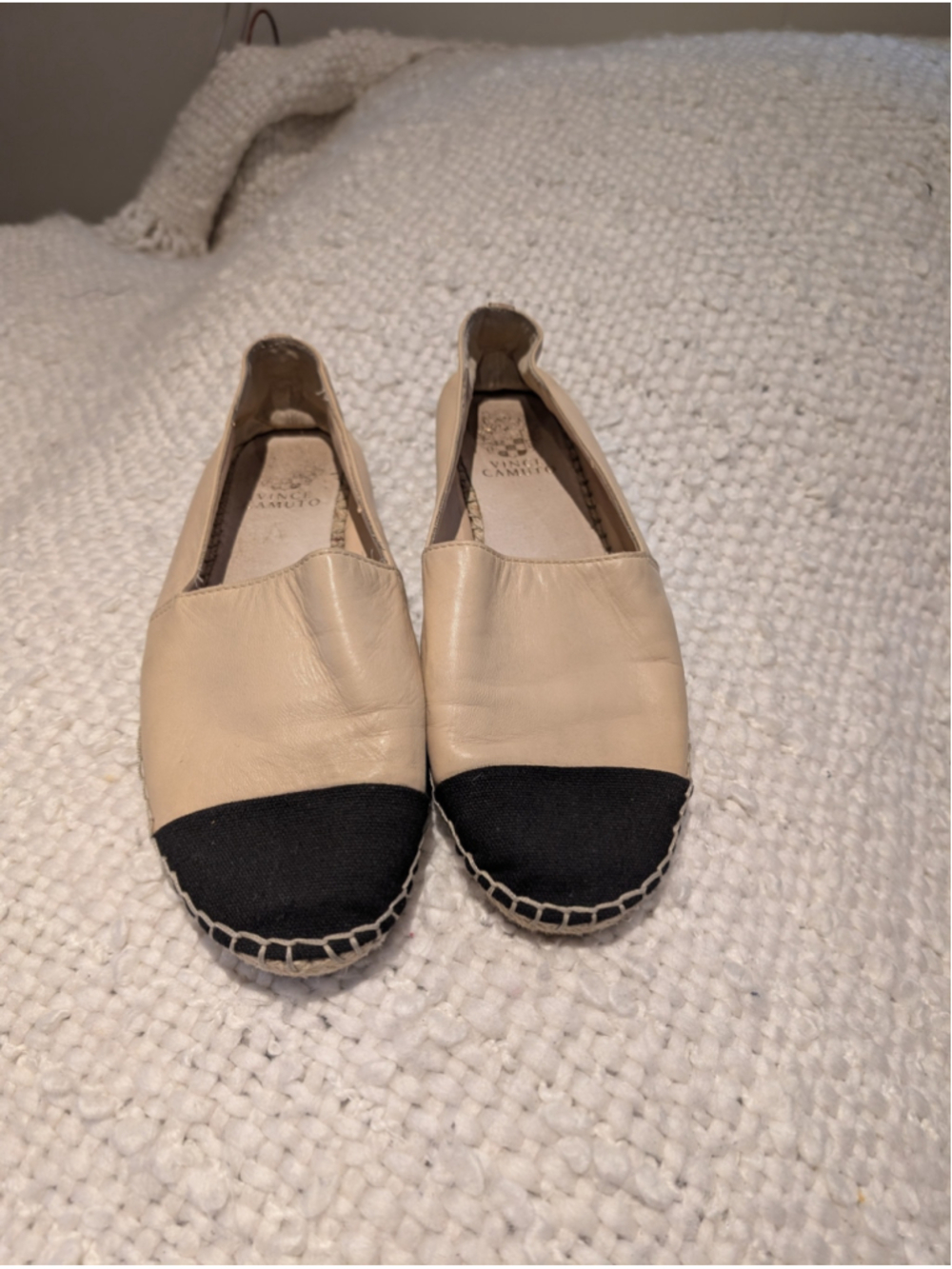 Women's Vince Camuto Espadrilles Size 9 Beige and Black Cap Toe Flats
